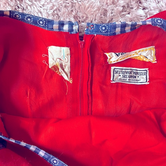 Amazing Vintage 1970’s Pat Sandler Red & Blue Bandana Print Maxi Dress - Picture 6 of 8